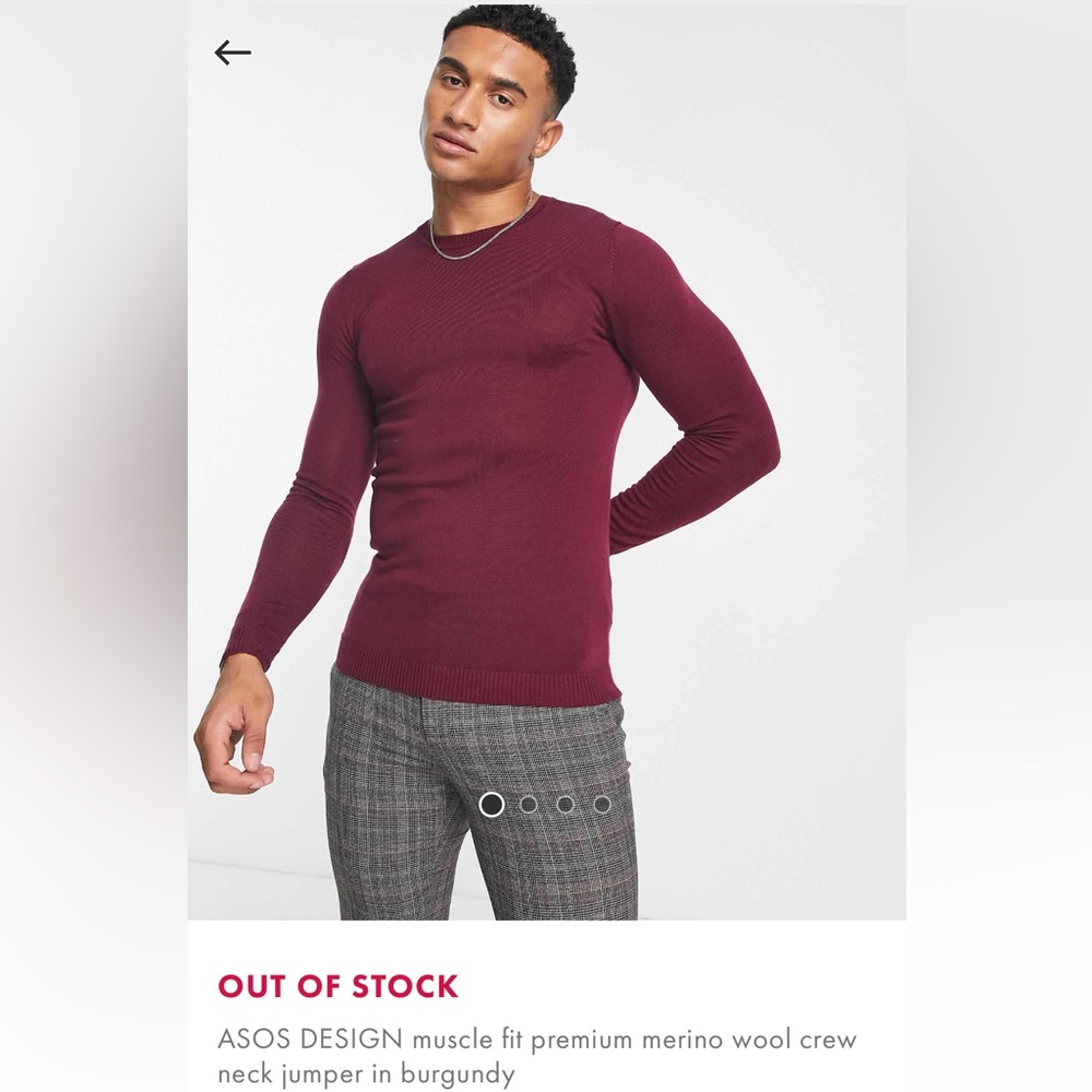 Burgundy Merino Wool muscle fit ASOS design sweater